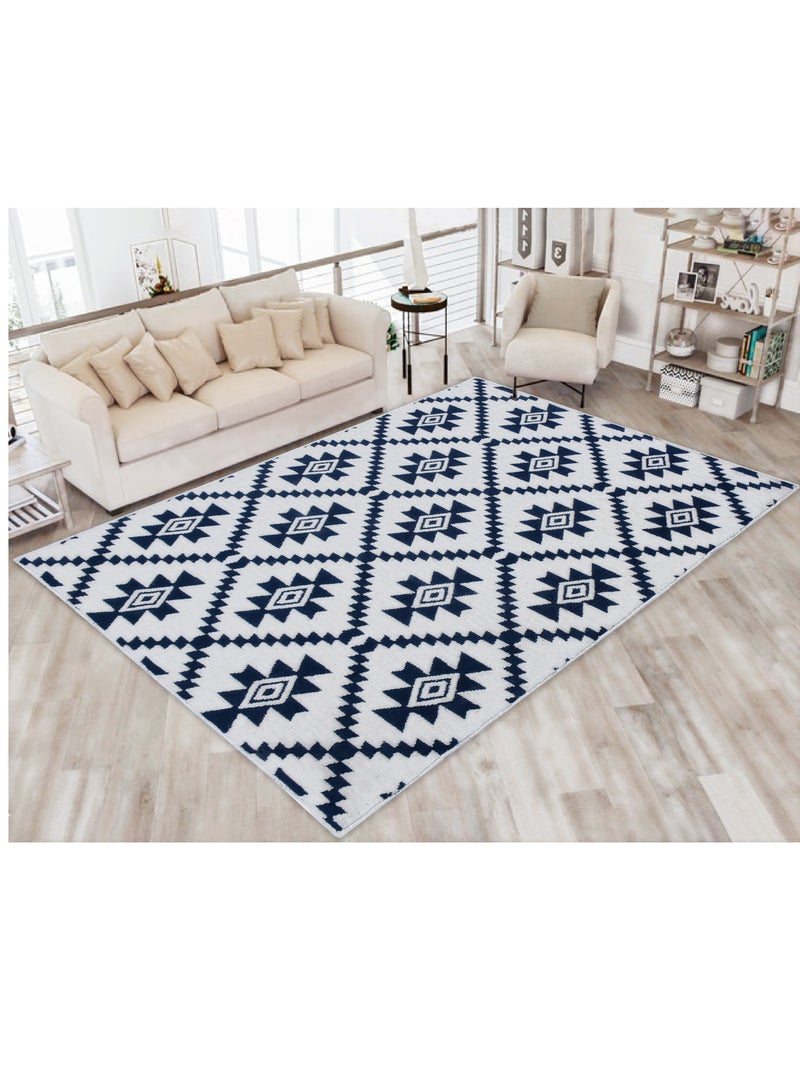 Ikari-Ivory-Blue-150x230cm anti skid Machine Made Thick Indian Rug - Image 1