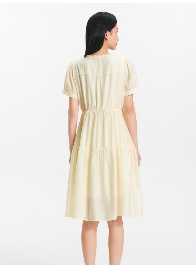 سيمير فستان بأكمام قصيرة بطول الركبة مع تفاصيل مجعدة للنساء - Image 3