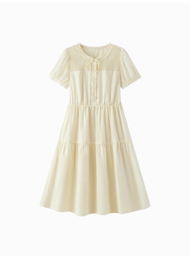 سيمير فستان بأكمام قصيرة بطول الركبة مع تفاصيل مجعدة للنساء - Image 4