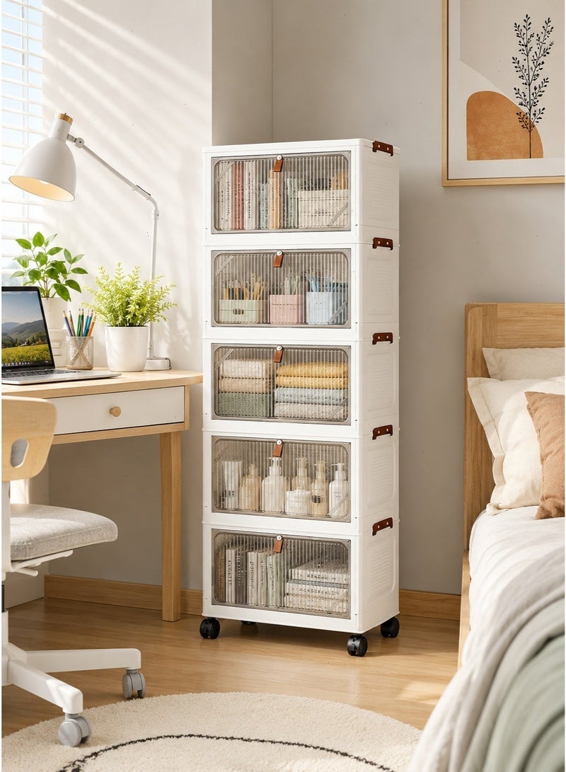 Yoawllty 5-Tier Rolling Drawer Storage Cabinet, Mobile Floor Standing Organizer, Dust-Proof Space-Saving Shelf, Multifunctional Storage Box for Bedroom, Living Room and Household Use - Image 5