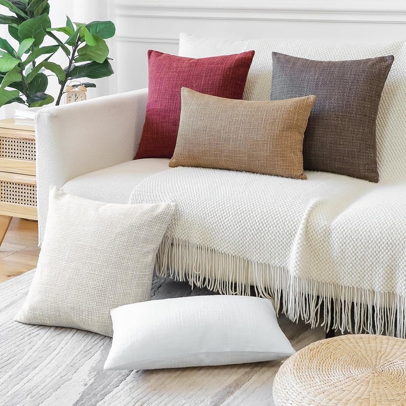Otostar Pack of 2 Throw Pillow Covers 16x16 Inch Linen Beige Pillowcases Farmhouse Decorative Solid Pillow Covers 40x40 cm Square Cushion Case for Home Decor Sofa Couch Bed (Beige) - Image 5