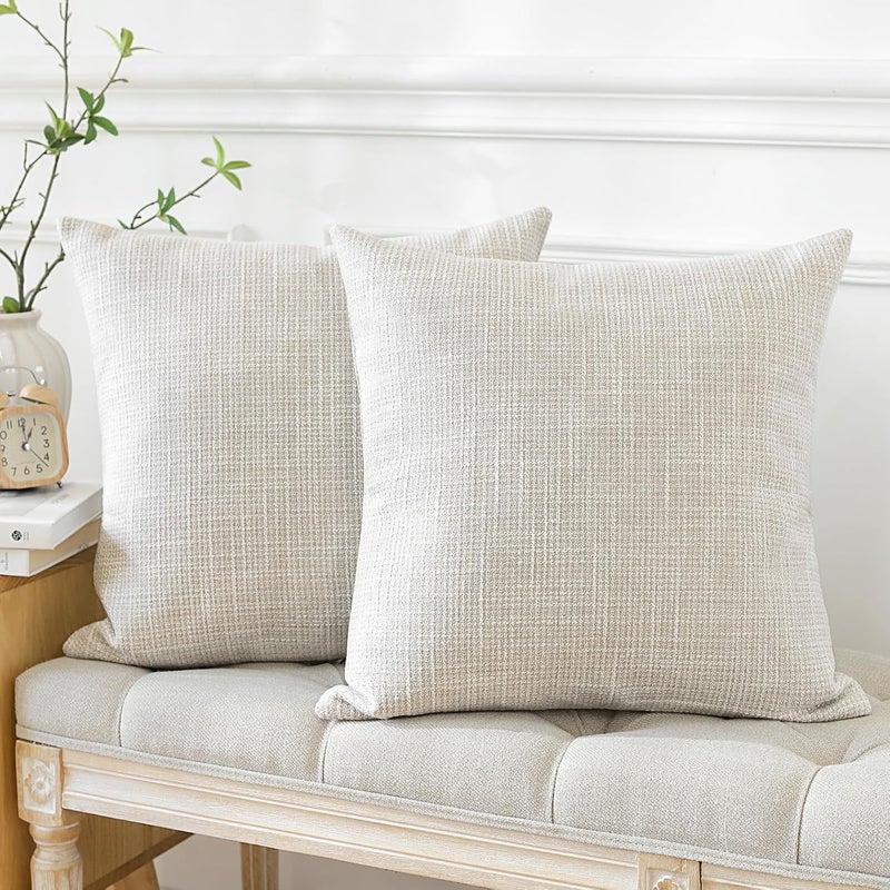 Otostar Pack of 2 Throw Pillow Covers 16x16 Inch Linen Beige Pillowcases Farmhouse Decorative Solid Pillow Covers 40x40 cm Square Cushion Case for Home Decor Sofa Couch Bed (Beige) - Image 3