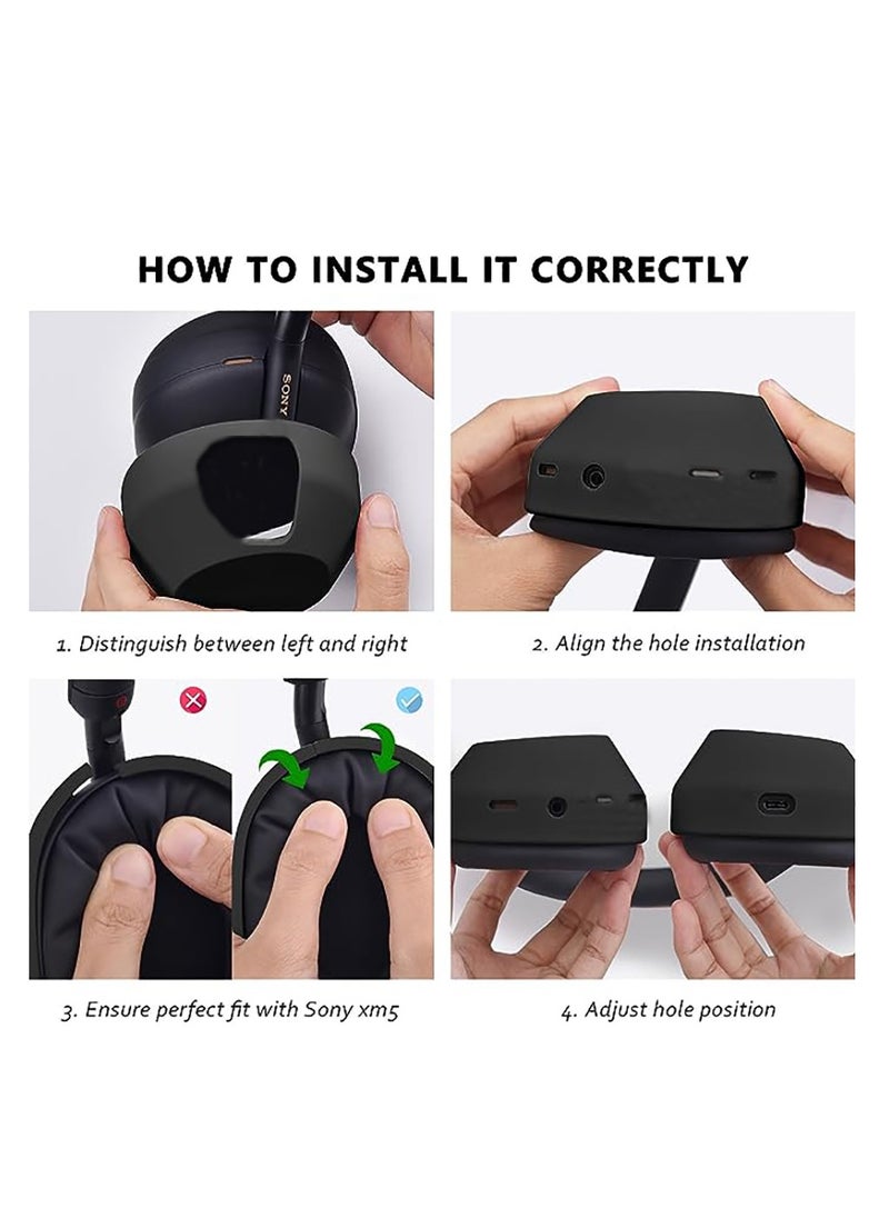 Generic Silicone Ear cups Case for Sony WH-1000XM5 , No yellowing No deformation Anti dust fingers prints-Black  - Image 3