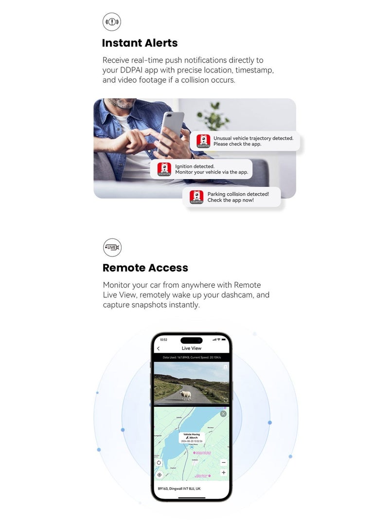 DDPAI Z50 Pro Dual Dash Cam 4K + 1080P | Built-in GPS | Sony Sensor | 5GHz WiFi | Night Vision | G-Sensor | Loop Recording | 24H Parking Mode - Image 5