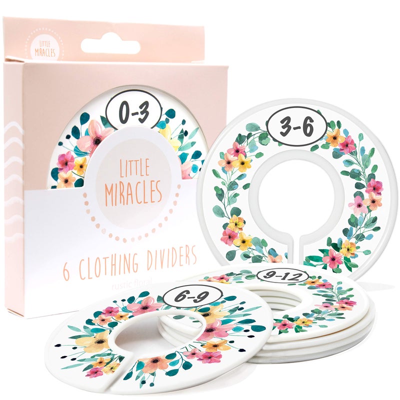Baby Closet Size Dividers Rustic Floral Nursery Closet Dividers for Baby Clothes Dividers by Month for Baby Girl Nursery Decor Flower Baby Closet Dividers for Clothing Racks Rustic Floral