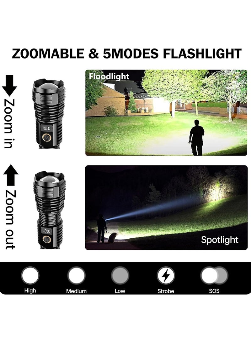 YOUGE Rechargeable Flashlights High Lumens,1000000LM LED Super Bright Flash Light, Zoomable with LCD Digital Display, 5 Mode, Waterproof, Powerful Tactical Flashlight for Emergencies, Camping, Hiking  - Image 2