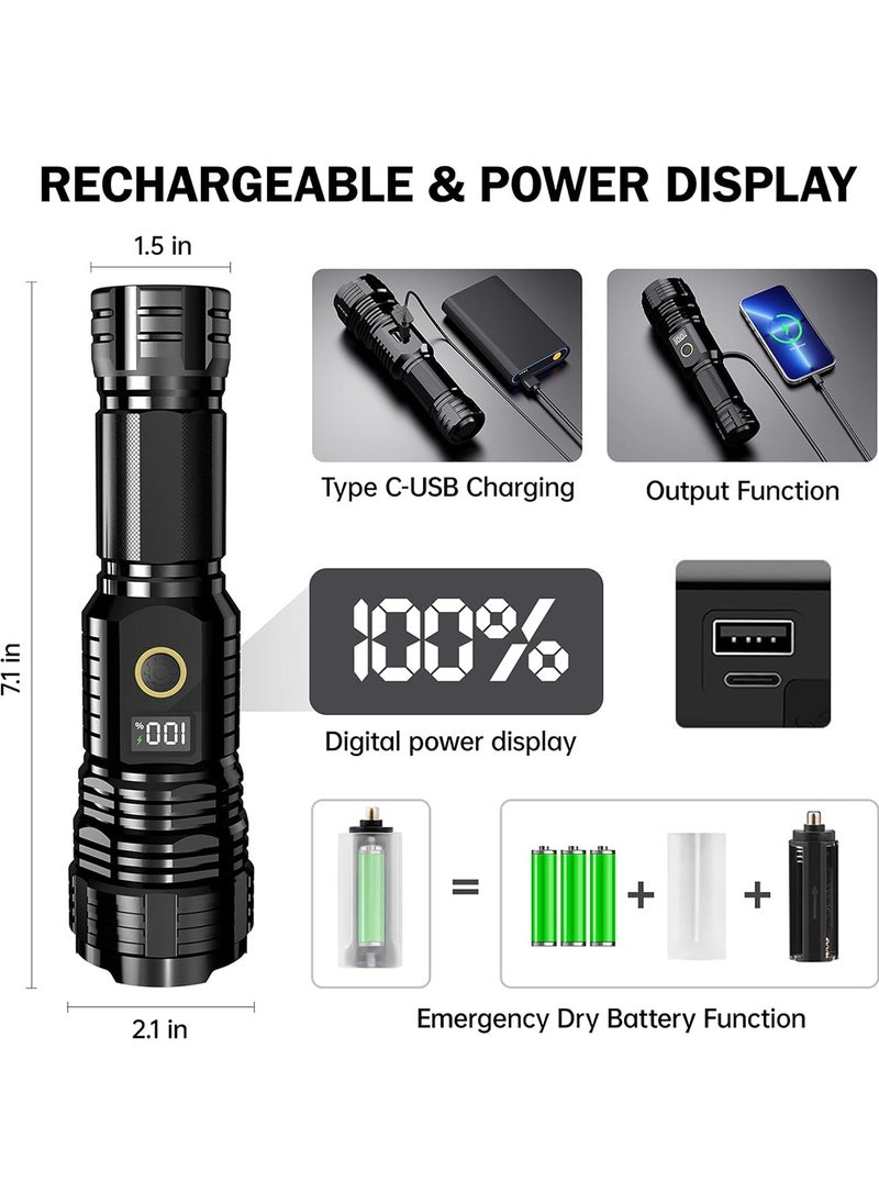 YOUGE Rechargeable Flashlights High Lumens,1000000LM LED Super Bright Flash Light, Zoomable with LCD Digital Display, 5 Mode, Waterproof, Powerful Tactical Flashlight for Emergencies, Camping, Hiking  - Image 3