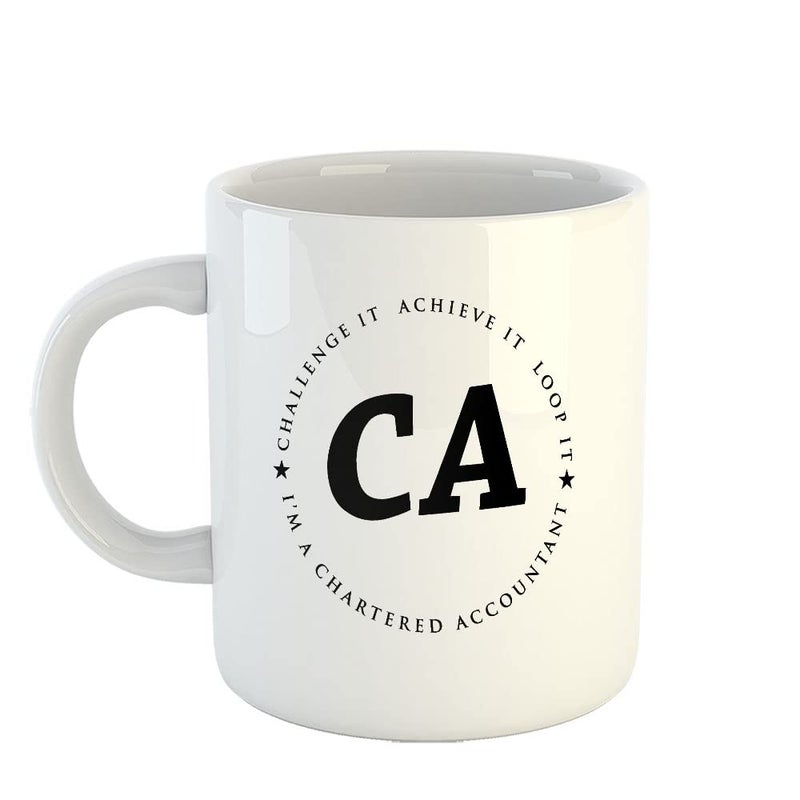 Happu Printed Ceramic Coffee Mug for Chartered Accountants Challenge It Achieve It Gift for CA Students Aspirants CA Professionals Accountants 325 ML11Oz 3176WH - Image 1