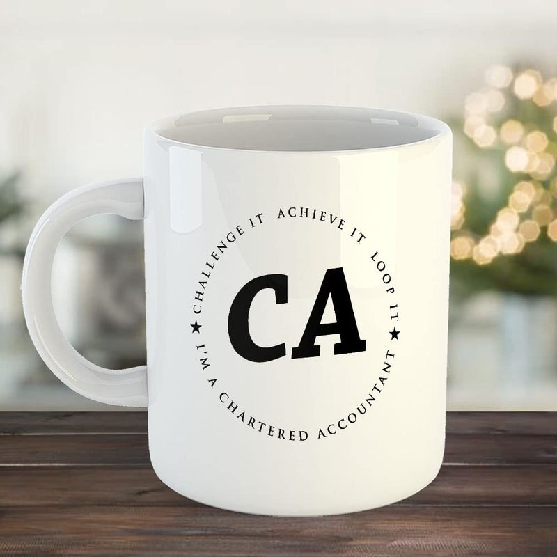 Happu Printed Ceramic Coffee Mug for Chartered Accountants Challenge It Achieve It Gift for CA Students Aspirants CA Professionals Accountants 325 ML11Oz 3176WH - Image 2