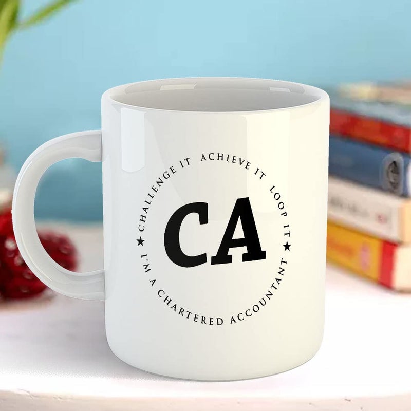 Happu Printed Ceramic Coffee Mug for Chartered Accountants Challenge It Achieve It Gift for CA Students Aspirants CA Professionals Accountants 325 ML11Oz 3176WH - Image 3