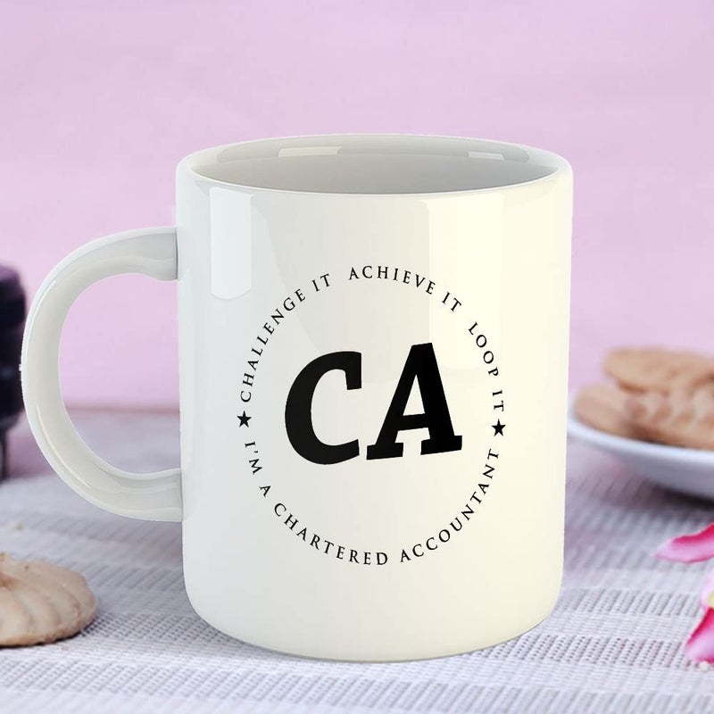 Happu Printed Ceramic Coffee Mug for Chartered Accountants Challenge It Achieve It Gift for CA Students Aspirants CA Professionals Accountants 325 ML11Oz 3176WH - Image 4
