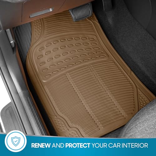 BDK ProLiner Floor Mats for Cars Trucks SUV, 3-Piece All-Weather Car Mats with Universal Fit Design, Durable Car Floor Mats with Capture Ridges, Waterproof Rubber Floor Mats for Cars (Beige) - Image 2