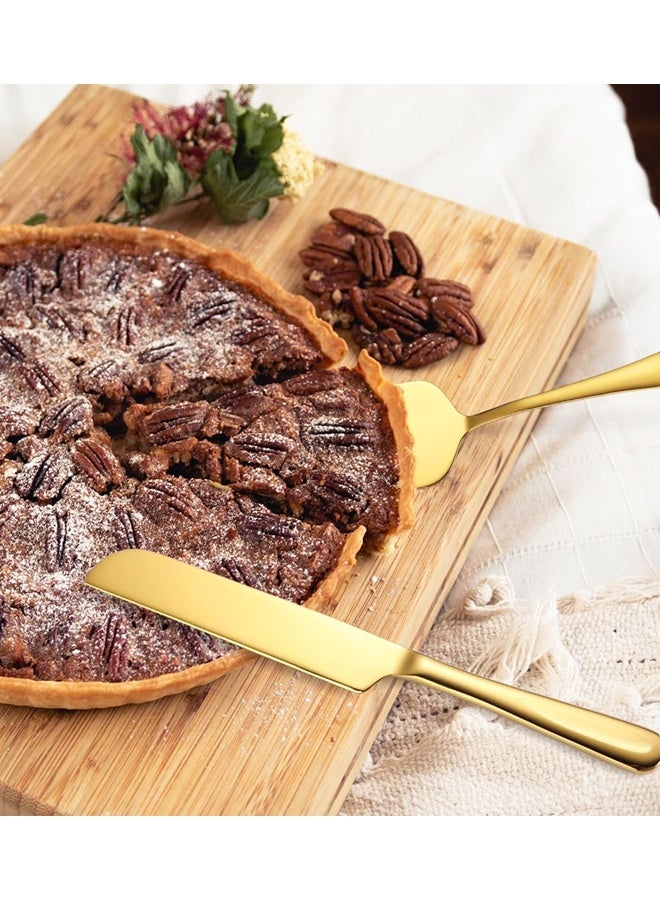 طقم تقطيع كيك فاخر مكون من قطعتين، يتضمن سكين كيك وملعقة فطيرة للمعجنات والبيتزا والحلويات (ذهبي) - Image 5