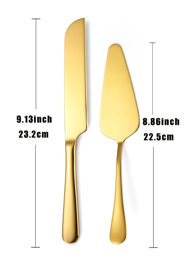 طقم تقطيع كيك فاخر مكون من قطعتين، يتضمن سكين كيك وملعقة فطيرة للمعجنات والبيتزا والحلويات (ذهبي) - Image 2