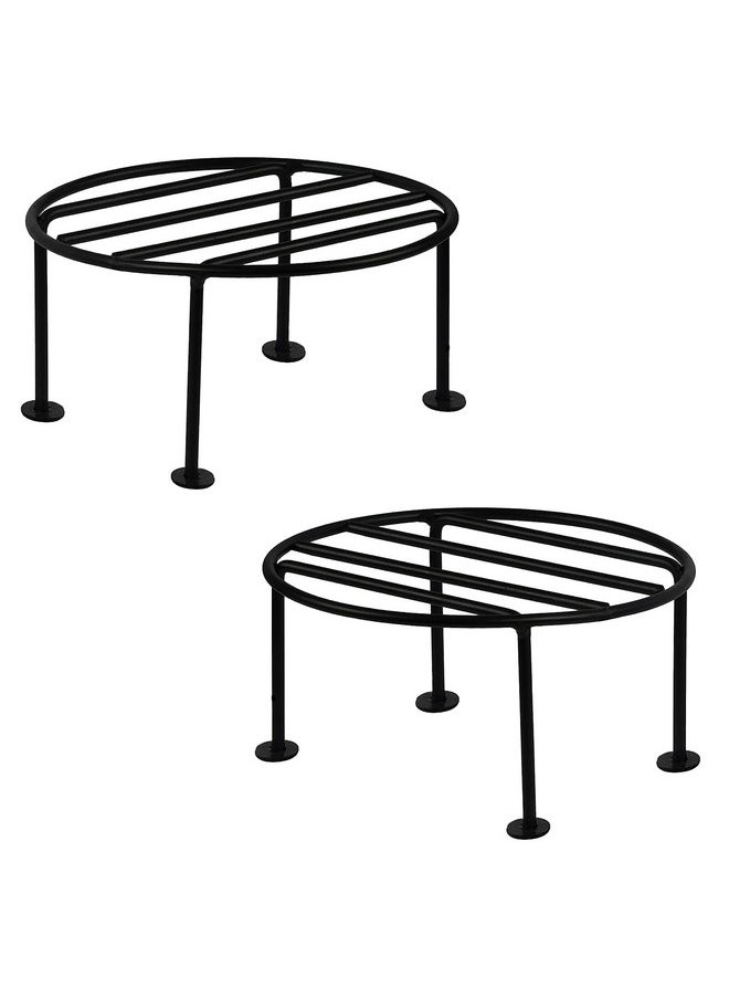 ORILEY ORILEY Plant Round Stand Galvanised Metal Flower Pot Holder Gamla Support Corner Rack Outdoor Display Shelf for Home Garden Balcony Decoration - (Pack of 2, Black)  - Image 1