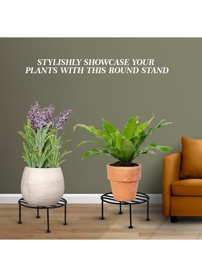 ORILEY ORILEY Plant Round Stand Galvanised Metal Flower Pot Holder Gamla Support Corner Rack Outdoor Display Shelf for Home Garden Balcony Decoration - (Pack of 2, Black)  - Image 4