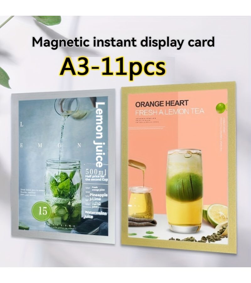 Silver A3 11 sheets Waterproof Magnetic Poster Frame Cardboard for Photos Documents Certificates Sketches Doodles Specimens Advertising Display - Image 1