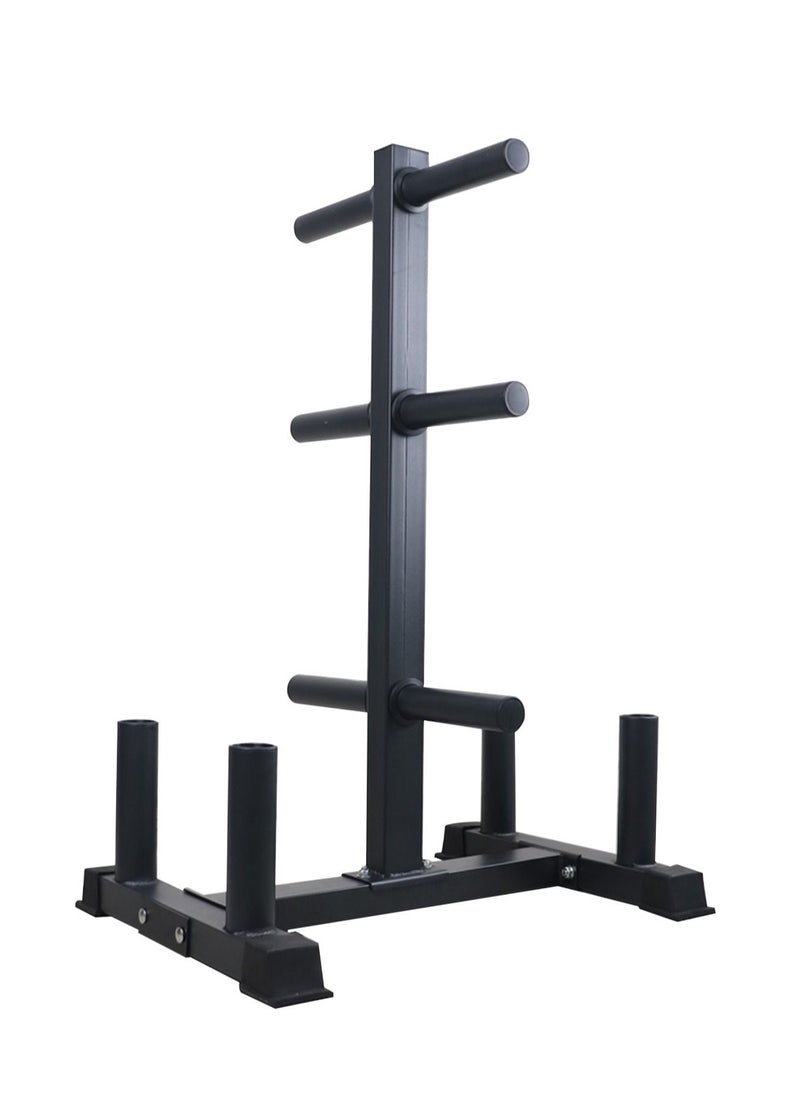 Yalla HomeGym 2in1 Olympic Weight Plate Rack Tree With 4 Vertical Barbell Bar & 6 Olympic Plate Storage Holders  - Image 1