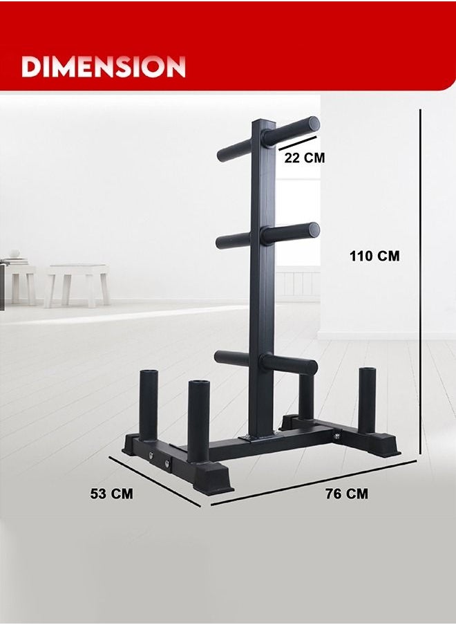 Yalla HomeGym 2in1 Olympic Weight Plate Rack Tree With 4 Vertical Barbell Bar & 6 Olympic Plate Storage Holders  - Image 4