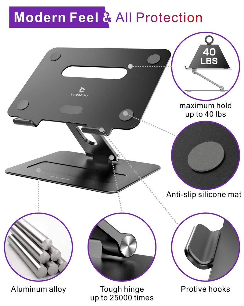 Brocoon Adjustable Laptop Stand for Desk, Ergonomic Aluminum Computer Stand with Heat-Vent, Laptop Riser Compatible for 10-17" Laptops - Image 3