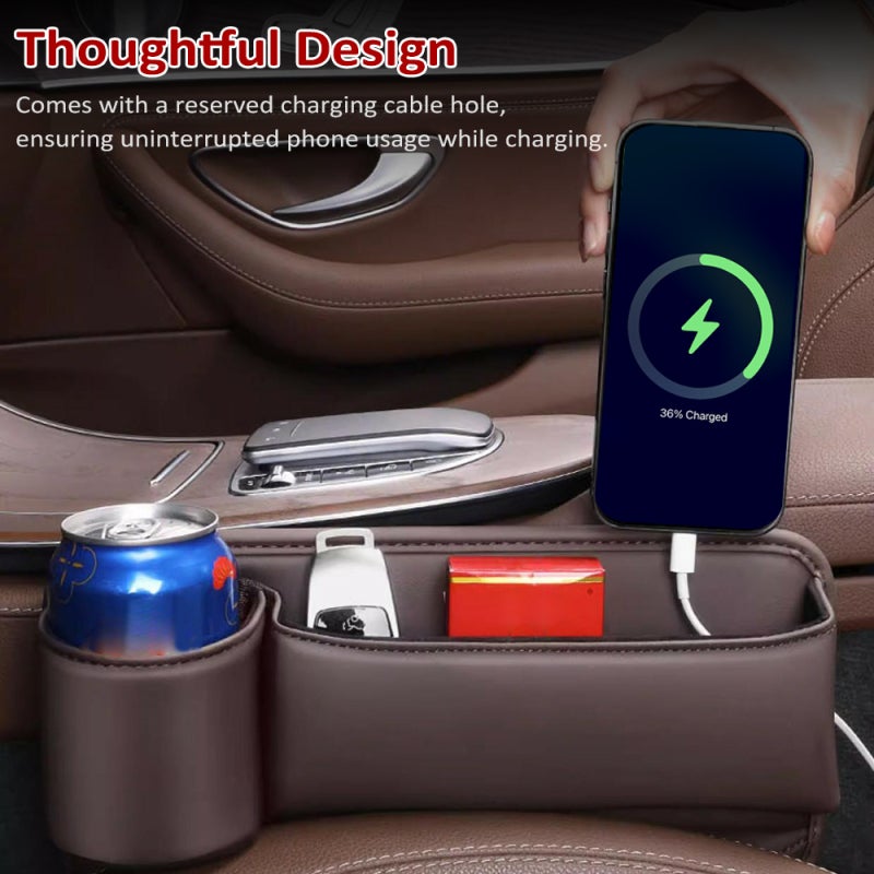 Car Seat Gap Filler Organizer Burgundy Driver Side Premium Odorless PU Leather - Cup Holder & Charging Hole Design Car Seat Organizer for Front Car Seat Storage - Image 4