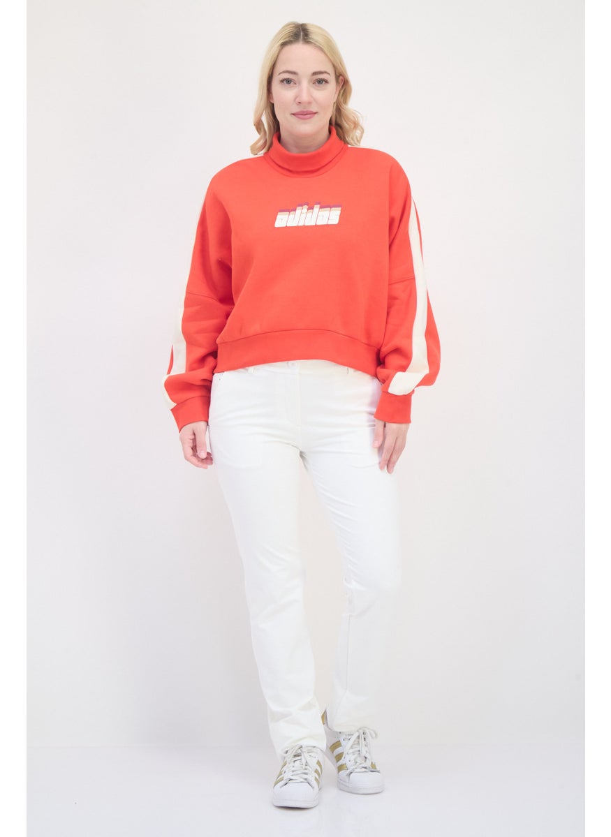 adidas Originals Women Sportswear Fit Long Sleeves Outdoor Sweatshirt, Red  - Image 4