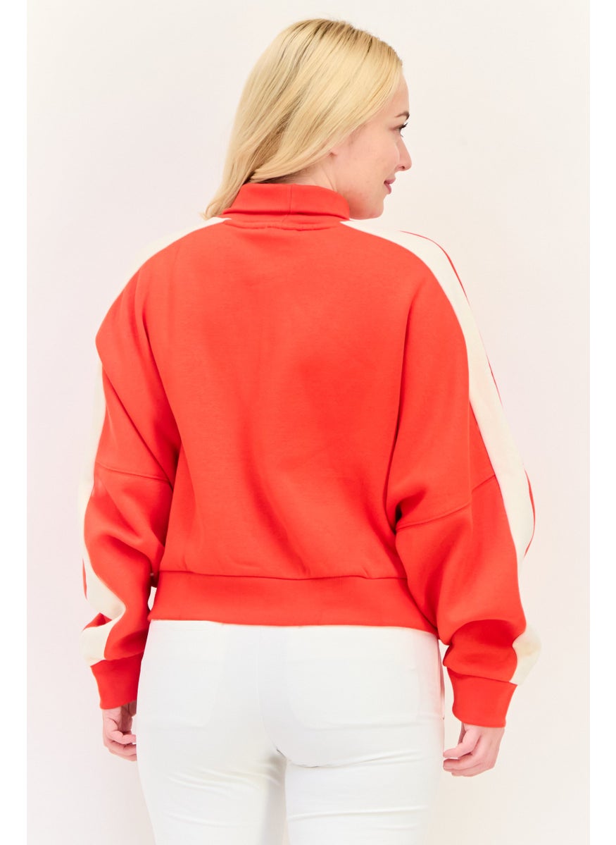 adidas Originals Women Sportswear Fit Long Sleeves Outdoor Sweatshirt, Red  - Image 3