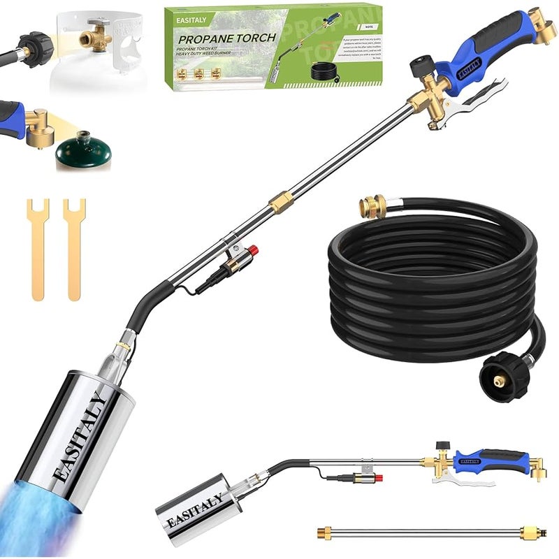 EASITALY Propane Torch Weed Burner, High Output 2,400,000 BTU with Long/Short Mode, Heavy Duty Blow Torch Flamethrower with 12.5FT Hose for Flame Weeding, Roofing, BBQ, Melting Ice - Image 1