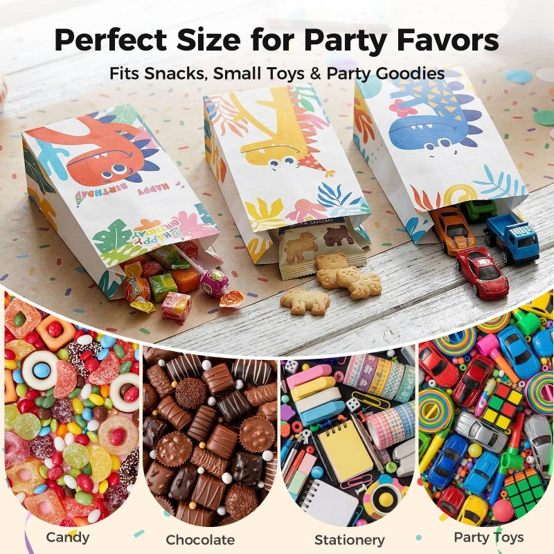 JOHOUSE 24PCS Dinosaur Party Favor Bags, 4.7" x 3.1" x 8.7" Goodie Bags with Stickers for Dinosaurs Themed Birthday Baby Shower - Image 4