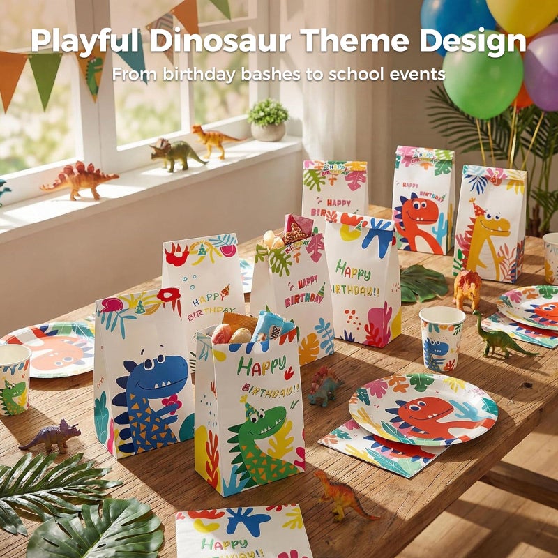 JOHOUSE 24PCS Dinosaur Party Favor Bags, 4.7" x 3.1" x 8.7" Goodie Bags with Stickers for Dinosaurs Themed Birthday Baby Shower - Image 5