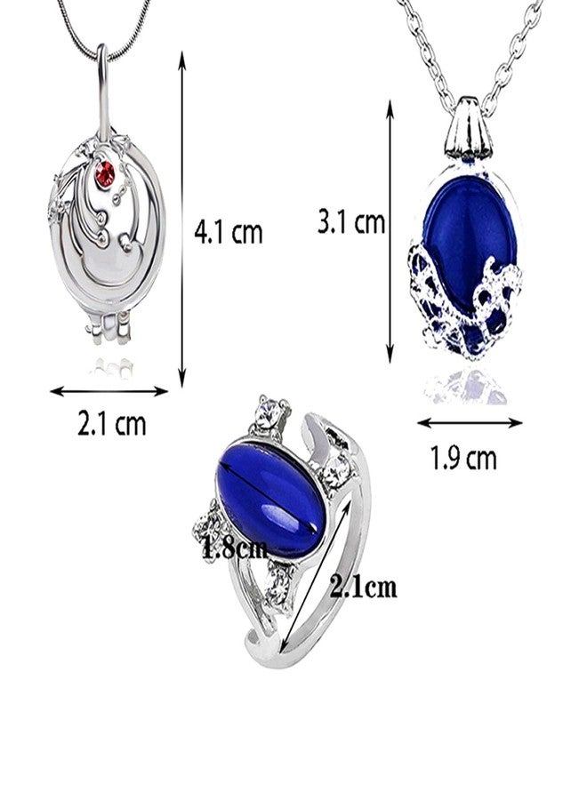 HJYZY Vampire Daywalking Katherine Sapphire Elena Gilbert Opening Vervain Locket Galaxy & Crescent Cosmic Moon Pendant Necklace Sapphire Crystal Daylight Ring with Stickers Total 14 pcs - Image 2