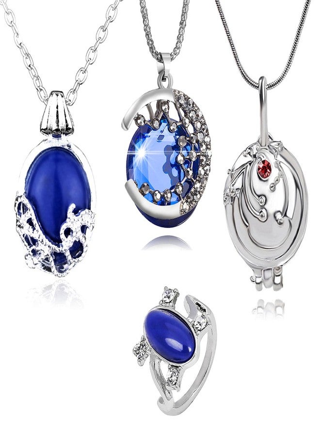 HJYZY Vampire Daywalking Katherine Sapphire Elena Gilbert Opening Vervain Locket Galaxy & Crescent Cosmic Moon Pendant Necklace Sapphire Crystal Daylight Ring with Stickers Total 14 pcs - Image 1