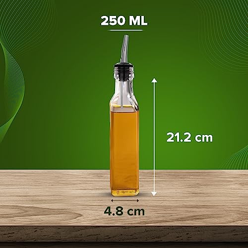 SAND DUNE Set of 2, 250 ml Each Glass Oil Dispenser Bottle for Kitchen | Stainless Steel Leak-Proof Silver Cork | Transparent Oil Pourer - Image 5
