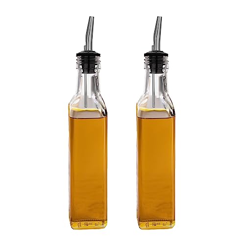 SAND DUNE Set of 2, 250 ml Each Glass Oil Dispenser Bottle for Kitchen | Stainless Steel Leak-Proof Silver Cork | Transparent Oil Pourer - Image 1