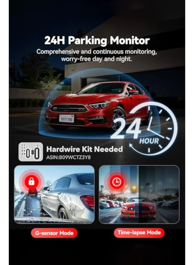 REDTIGER F7N 4K Dual Dash Cam with 64GB Card, 4K Front and 1080P Rear, 170° Wide Angle Dash Camera for Cars, G-Sensor,Night Vision,3.18" Screen, Parking Mode - Image 5