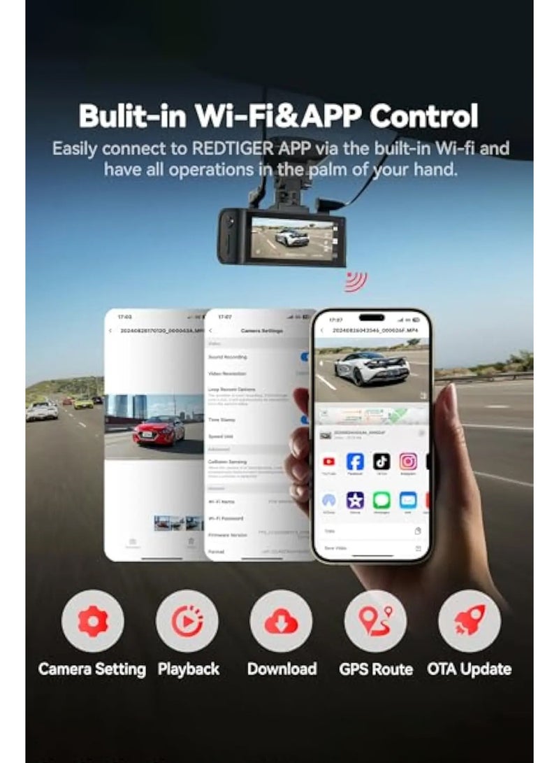 REDTIGER F7N 4K Dual Dash Cam with 64GB Card, 4K Front and 1080P Rear, 170° Wide Angle Dash Camera for Cars, G-Sensor,Night Vision,3.18" Screen, Parking Mode - Image 3