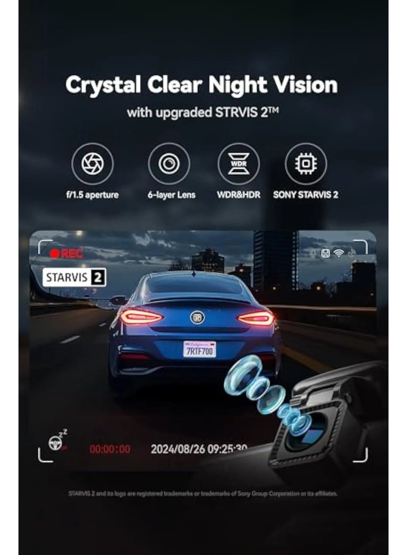 REDTIGER F7N 4K Dual Dash Cam with 64GB Card, 4K Front and 1080P Rear, 170° Wide Angle Dash Camera for Cars, G-Sensor,Night Vision,3.18" Screen, Parking Mode - Image 4