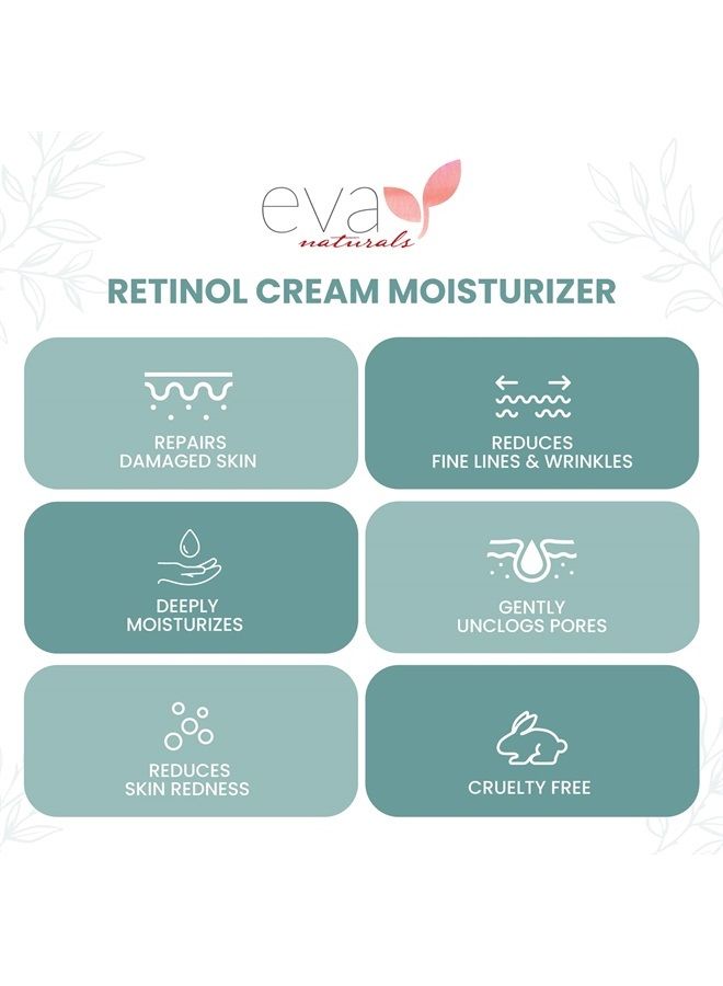 Eva Naturals Anti-Aging Retinol Cream For Face - Anti-Wrinkle Retinol Moisturizer Day & Night Face Cream With Hyaluronic Acid & Vitamin E For Women and Men - Reduce Fine Lines & Dark Spots (2 oz) - Image 3