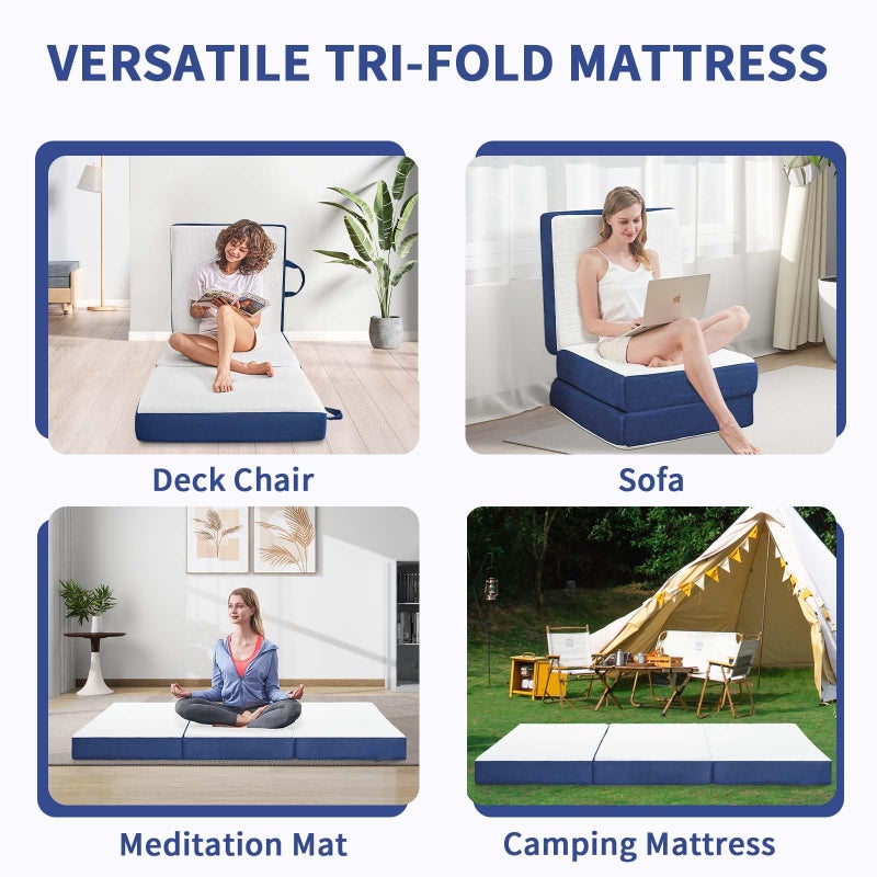 CYMULA Folding Mattress Single Size,6 inch Memory Foam Tri Portable Trifold Mattress Topper Single with Breathable & Washable Cover, Foldable Guest Bed for Camping(25"Ã—75"Ã—6") - Image 2
