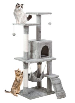 Cat Tree Tower 140x54x30Cm Cat Condo With 4 Sisal Scratching Post,Activity Centre Cat Climbing Tree With Cat House Hammock, Sisal Posts, Ladder, And Rest Place For Indoor Cat Grey