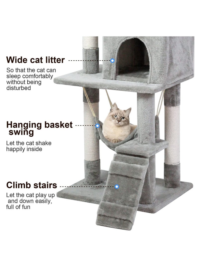Generic - Cat Tree Tower 140x54x30Cm Cat Condo With 4 Sisal Scratching Post,Activity Centre Cat Climbing Tree With Cat House Hammock, Sisal Posts, Ladder, And Rest Place For Indoor Cat Grey - Image 1