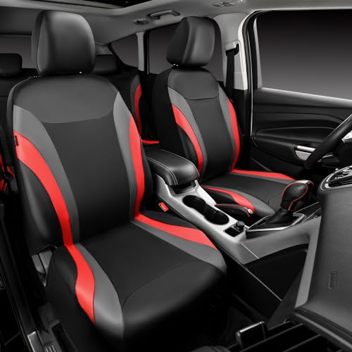 CAR PASS Leather Car Seat Covers Full Set,Waterproof Automotive Seat Covers for Cars SUV Sedan Truck,Airbag Compatible,5mm Composite Sponge,Sporty Universal Fit for Cute Women Girl (Black Red) - Image 2