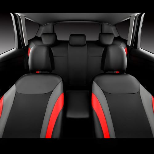 CAR PASS Leather Car Seat Covers Full Set,Waterproof Automotive Seat Covers for Cars SUV Sedan Truck,Airbag Compatible,5mm Composite Sponge,Sporty Universal Fit for Cute Women Girl (Black Red) - Image 4