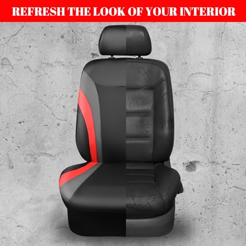CAR PASS Leather Car Seat Covers Full Set,Waterproof Automotive Seat Covers for Cars SUV Sedan Truck,Airbag Compatible,5mm Composite Sponge,Sporty Universal Fit for Cute Women Girl (Black Red) - Image 5