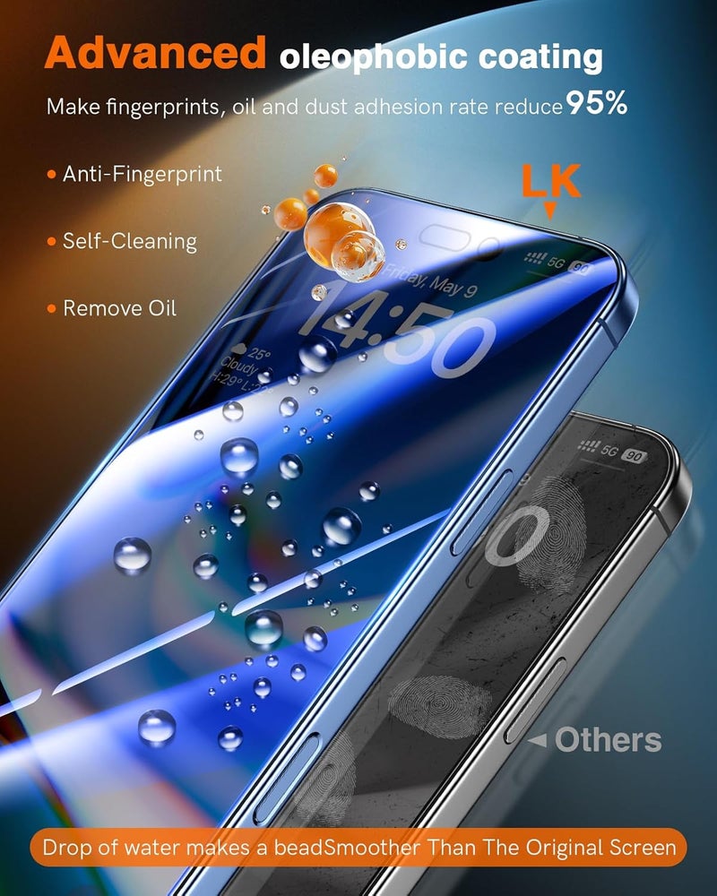 LK 2 Pack for iPhone iPhone 17 Pro Max Privacy Screen Protector [New Upgrade] [Auto Dust Removal] Anti-Spy Tempered Glass Screen Protector for 17 Pro Max, No bubbles, Easy Installation, Case Friendly - Image 5