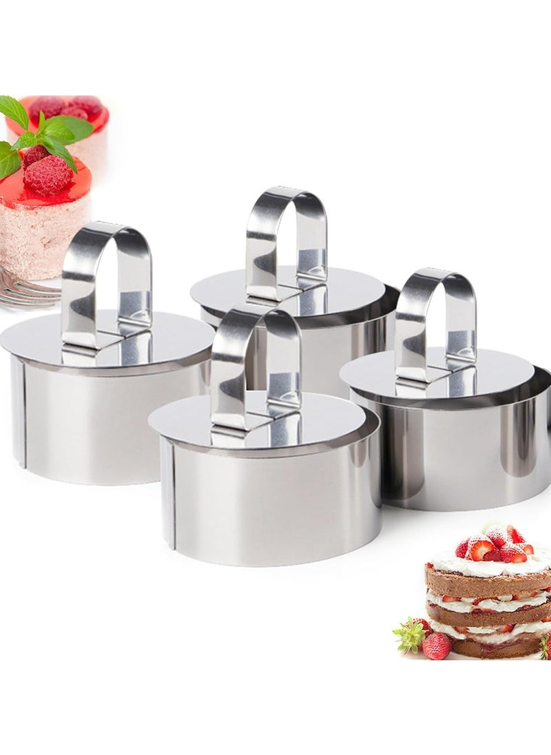 Oasisgalore 4 Pack 3.15" Stainless Steel Round Cake Ring Mold Set with Pusher & Lifter for Baking, Desserts, Pastry, Eggs  - Image 1