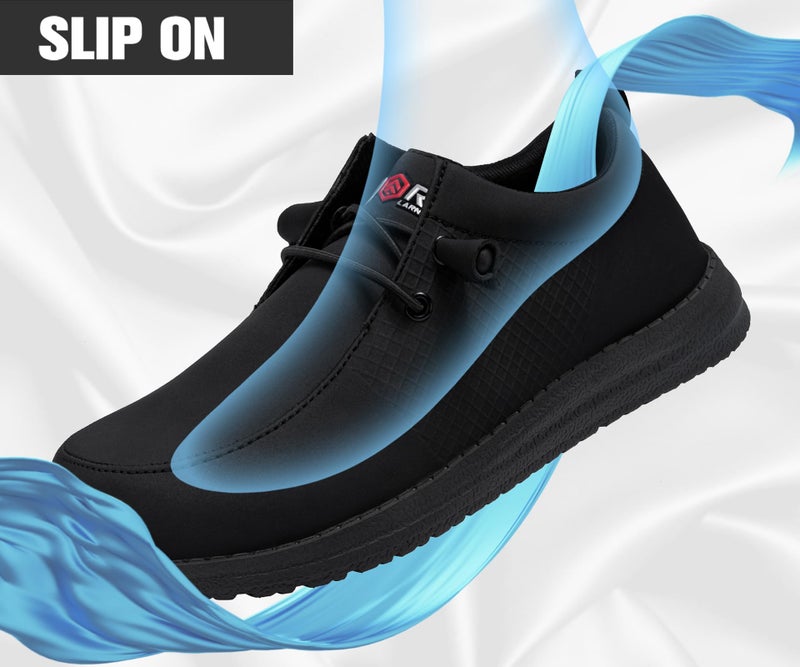 LARNMERN Slip On Steel Toe Shoes Men Lightweight Comfortable Lounging Walking Sneakers Safety Work Steel Toe Loafers (10.5 Men, Black Leather) - Image 4