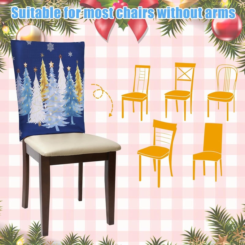 FuWeave 6 Pcs Christmas Chair Covers Christmas Chair Back Covers Xmas Chair Protector Slipcovers Washable Winter Dining Room Seat Covers for Home Hotel Kitchen Decorations (Blue Xmas Tree) - Image 4