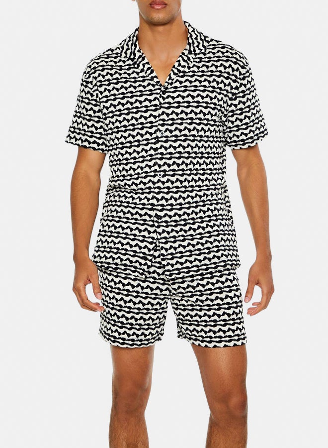 FOREVER 21 Textured Geo Cuban-Collar Shirt  - Image 1