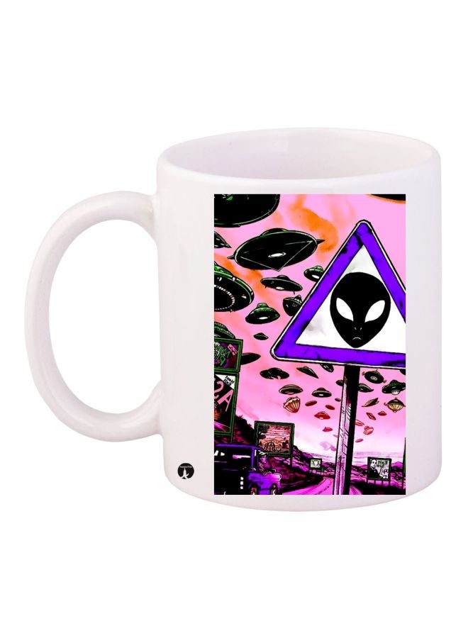 Cartoon Printed Coffee Mug White/Pink/Black 11ounce